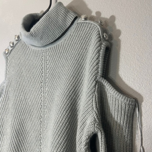 INC International Concepts Cold Shoulder Turtleneck Sweater Button Detail Size M - Picture 7 of 7